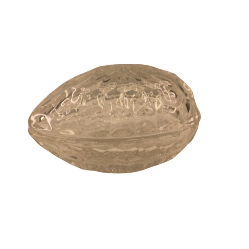 VTG Clear Lead Crystal Egg Oval Trinket Dresser Jewelry Candy Ring Box